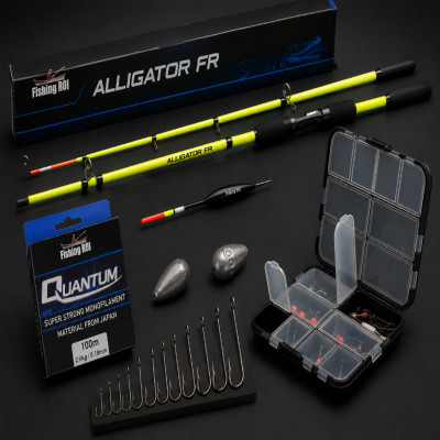 Набір 6. Алігатор. Спінінг Alligator до 200 гр. 2.1м 213-200-21 Fishing ROI + Лісочка Quantumd 0.285mm Fishing ROI + Поплавець "тополя" чорний 5гр 11279 Проф монтаж + Вантажівка оливка не фарбована 5гр. 10шт свинець 33-01-05 Fishing ROI